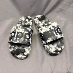 Happy Nation Kids Tie Dye Slide Sandal Black White Logo Slip On Shoes Size L 3-4